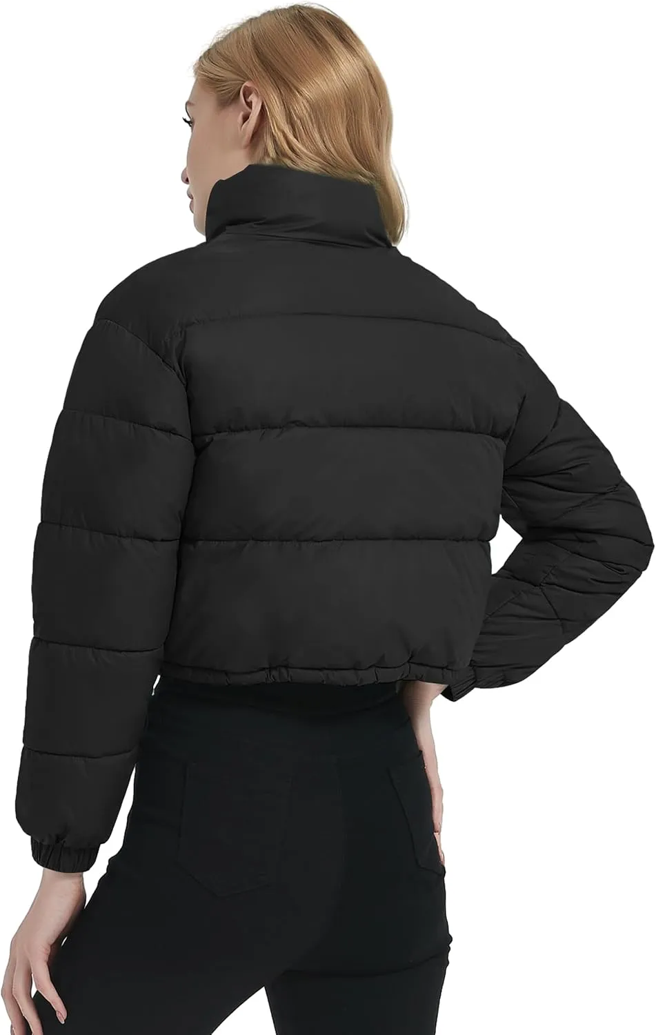 Kissonic Women's Cropped Puffer Jacket Full Zip Stand Collar Quilted Jacket Winter Coats with Pockets