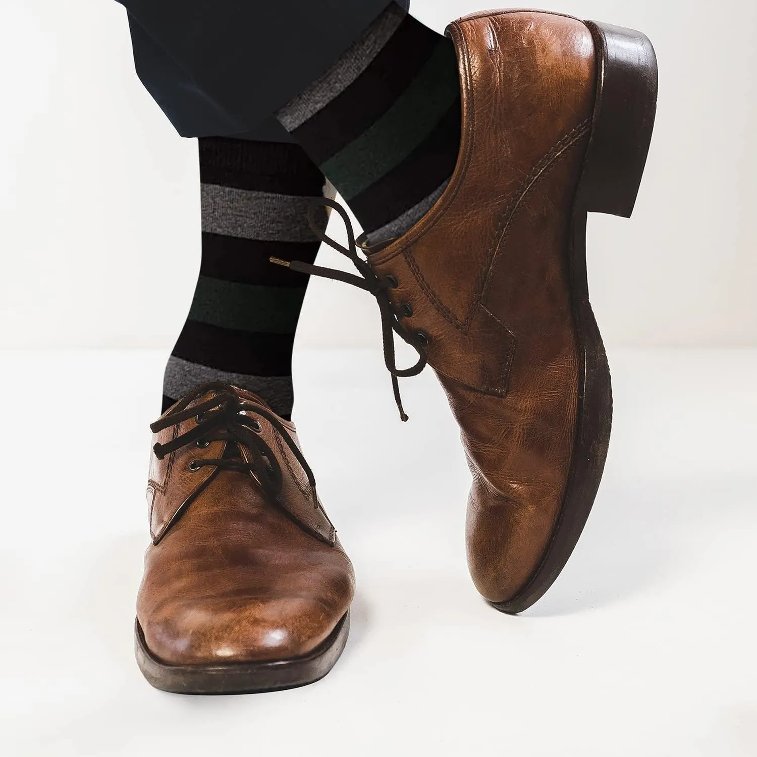 KONY 4 Pack Men's Premium Cotton Colorful Fun Dress Crew Socks - Funky Novelty Striped Business Socks Gift for Men, Size 9-12