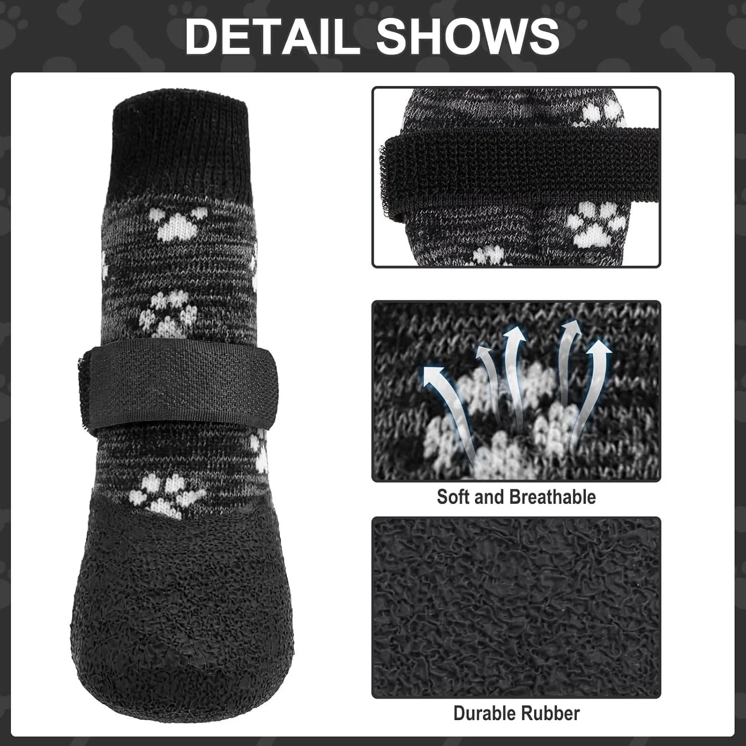 KOOLTAIL Anti Slip Dog Socks for Hot/Cold Pavement to Prevent Licking Paws,Booties for Hardwood Floors,Traction Rain Dog Boots&Paw Protectors Shoes with Grip for Outside Small Medium Large Senior Dogs