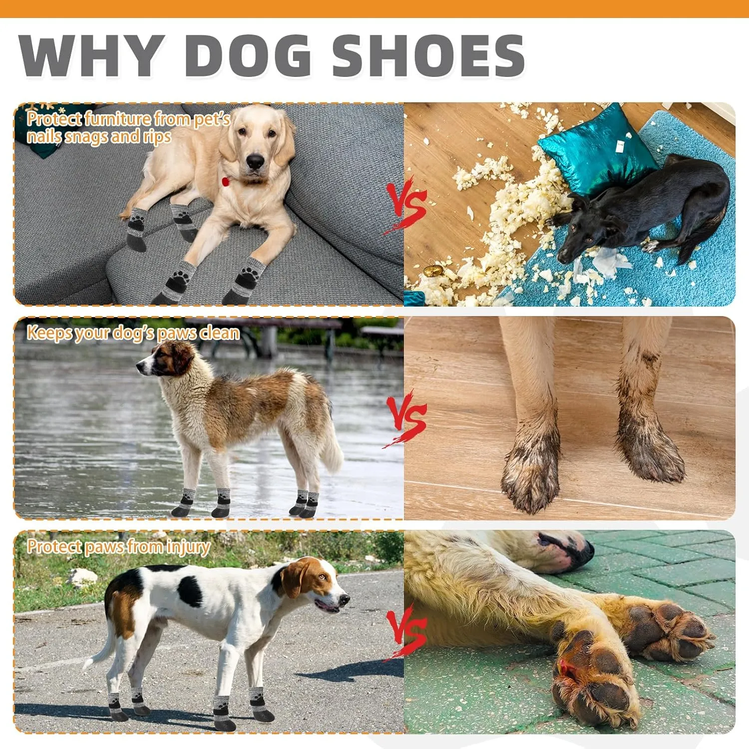 KOOLTAIL Dog Socks to Prevent Licking Paws for Hardwood Floors, Anti Slip Waterproof Dog Boots & Paw Protector Traction Shoes with Toe Grips for Small Medium Large Senior Dogs Grey M