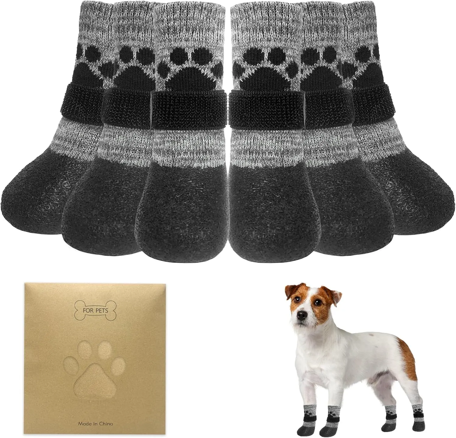 KOOLTAIL Dog Socks to Prevent Licking Paws for Hardwood Floors, Anti Slip Waterproof Dog Boots & Paw Protector Traction Shoes with Toe Grips for Small Medium Large Senior Dogs Grey M