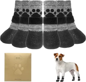 KOOLTAIL Dog Socks to Prevent Licking Paws for Hardwood Floors, Anti Slip Waterproof Dog Boots & Paw Protector Traction Shoes with Toe Grips for Small Medium Large Senior Dogs Grey M