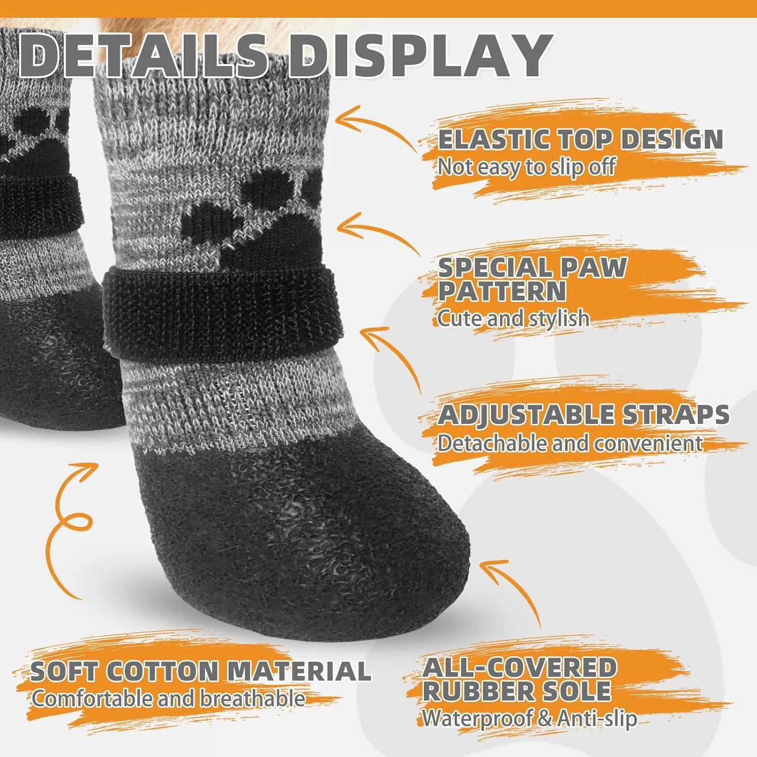 KOOLTAIL Dog Socks to Prevent Licking Paws for Hardwood Floors, Anti Slip Waterproof Dog Boots & Paw Protector Traction Shoes with Toe Grips for Small Medium Large Senior Dogs Grey M