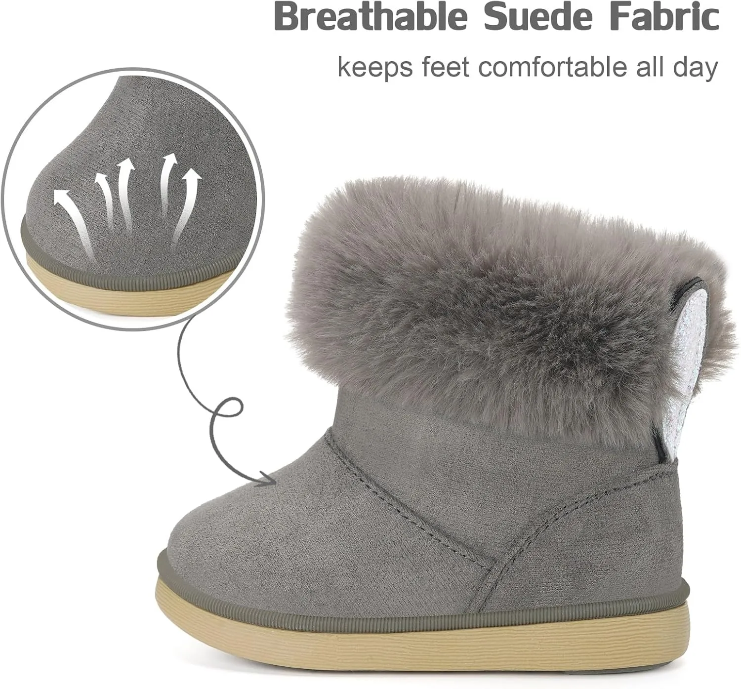 KVbabby Girls Winter Snow Boots - Toddler Kids Warm Fur Lined Princess Ankle Boots Non-Slip