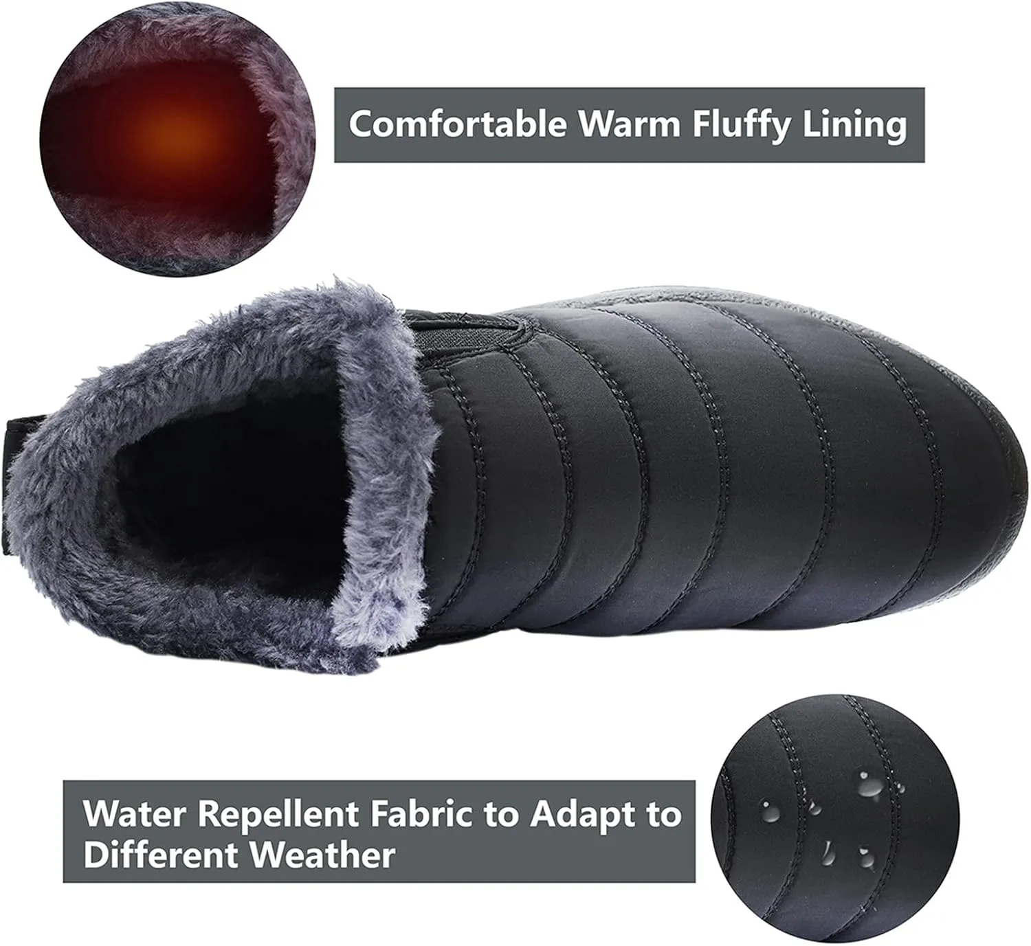 L-RUN Womens Winter Snow Boots Fur Lined Warm Ankle Boots Slip on Men's Snow Ankle Boots Lightweight Outdoor Footwear