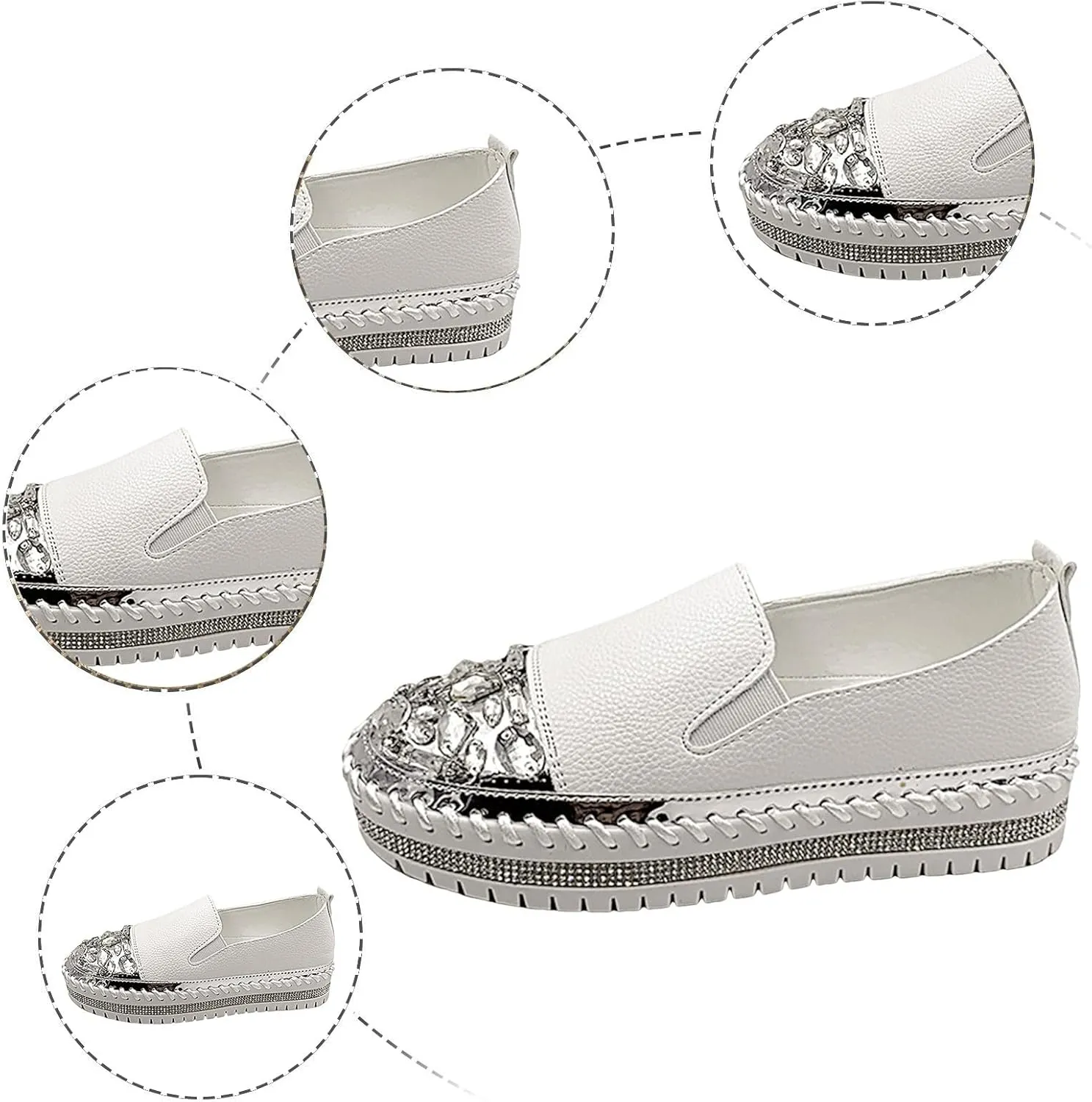 Ladies Fashion Solid Leather Panel with Rhinestone Decoration Thick Sole Casual Single Casual Classic Shoes for Men