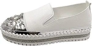 Ladies Fashion Solid Leather Panel with Rhinestone Decoration Thick Sole Casual Single Casual Classic Shoes for Men