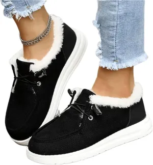 Lausiuoe Womens Winter Boots With Fur Lined Warm Snow Fuzzy Ankle Booties Flat Cute Silp On Comfortable Casual Loafers
