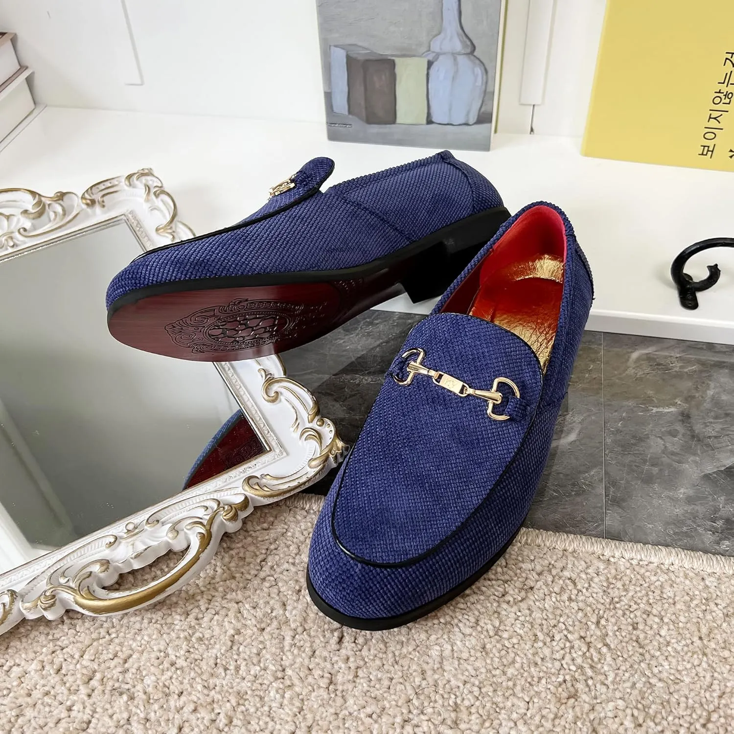 LCQL Men's Luxury Velvet Penny Loafer Shoes Noble Slip-on Casual Suede Loafers Smoking Slippers Plus Size 7-13