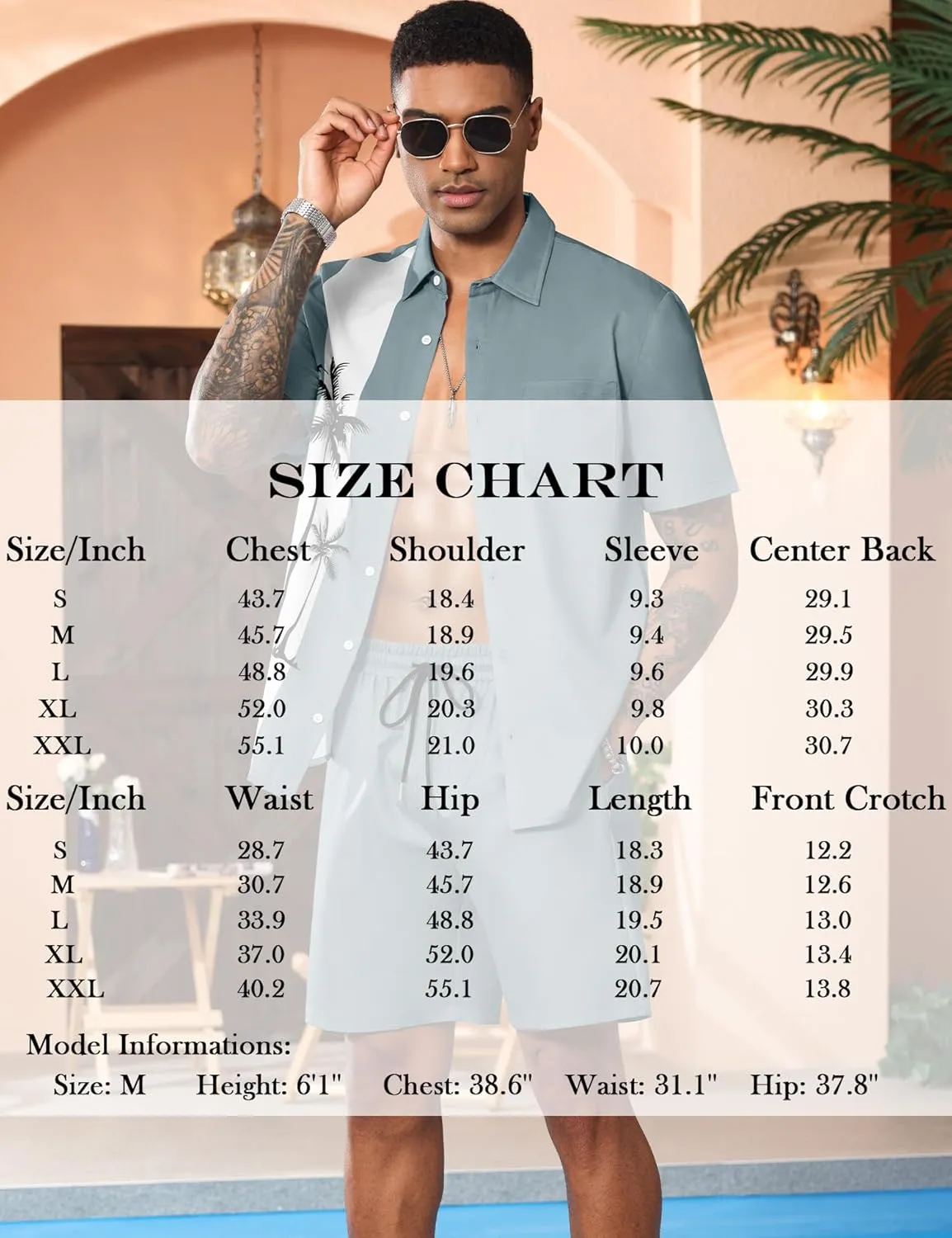 LecGee Men's Hawaiian Shirts Sets Button Down Coconut Tree Hawaiian Shirt Shorts 2 Piece Hawaiian Outfits