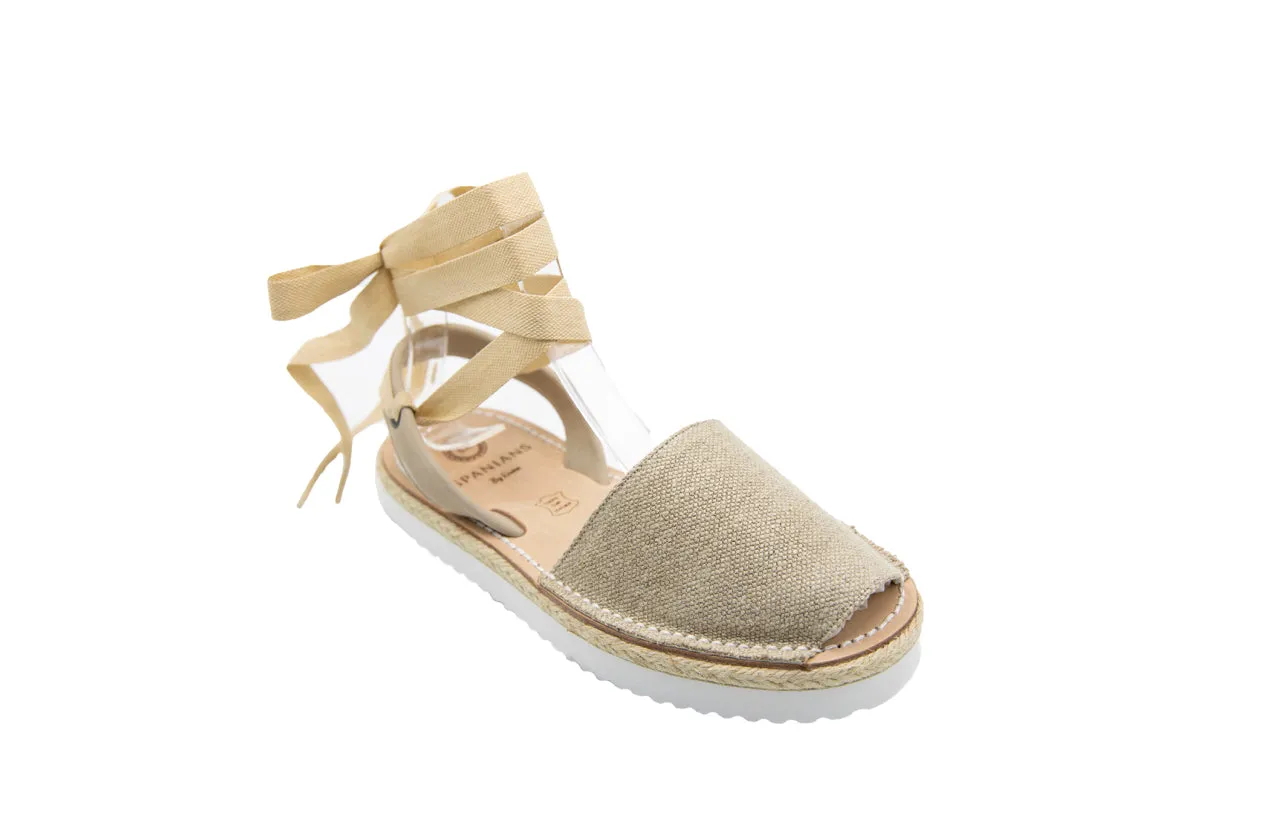 Linen Lace Up Avarca (Beige) Platform