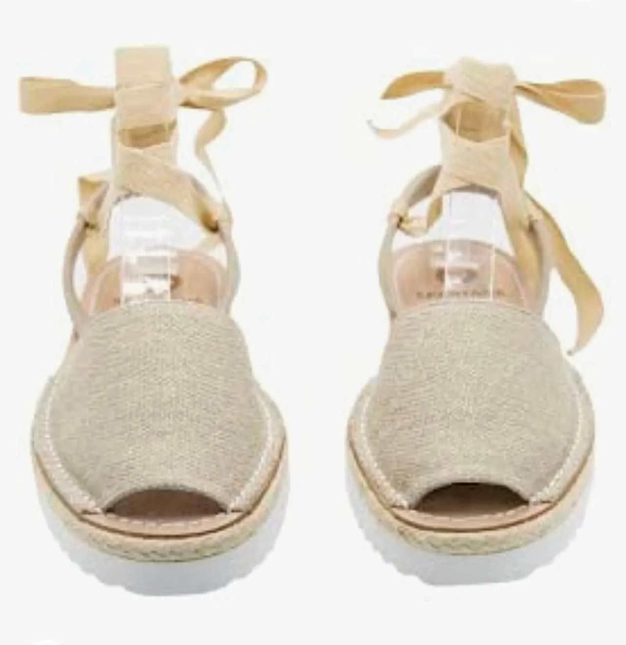 Linen Lace Up Avarca (Beige) Platform