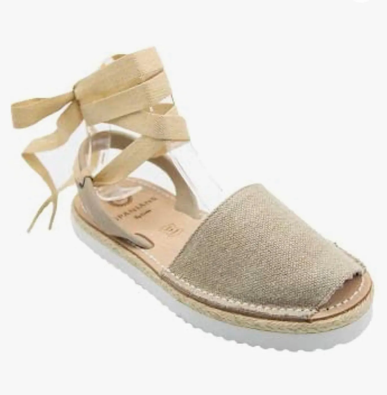 Linen Lace Up Avarca (Beige) Platform