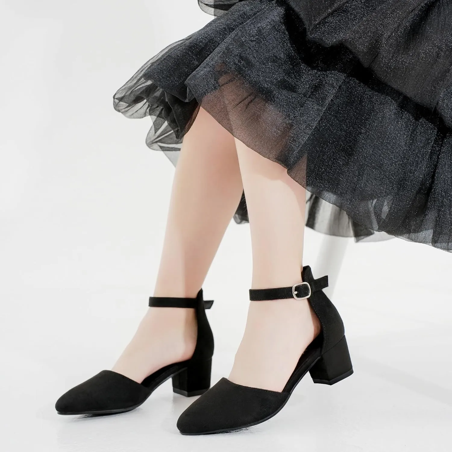 Little Girls Sandals Closed Toe High Heels Formal Dress Shoes Ankle Strap Pointed Toe Heeled for Little Big Kids in Wedding Party Block Chunky Pump Shoes