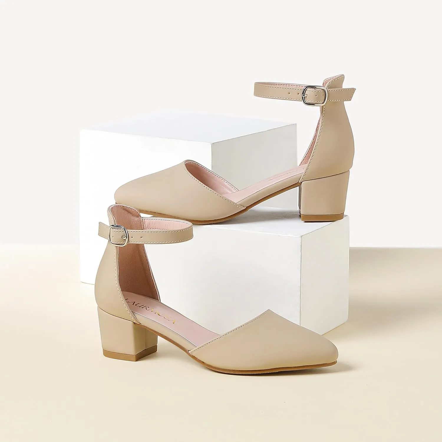 Little Girls Sandals Closed Toe High Heels Formal Dress Shoes Ankle Strap Pointed Toe Heeled for Little Big Kids in Wedding Party Block Chunky Pump Shoes