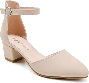 Little Girls Sandals Closed Toe High Heels Formal Dress Shoes Ankle Strap Pointed Toe Heeled for Little Big Kids in Wedding Party Block Chunky Pump Shoes