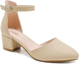 Little Girls Sandals Closed Toe High Heels Formal Dress Shoes Ankle Strap Pointed Toe Heeled for Little Big Kids in Wedding Party Block Chunky Pump Shoes
