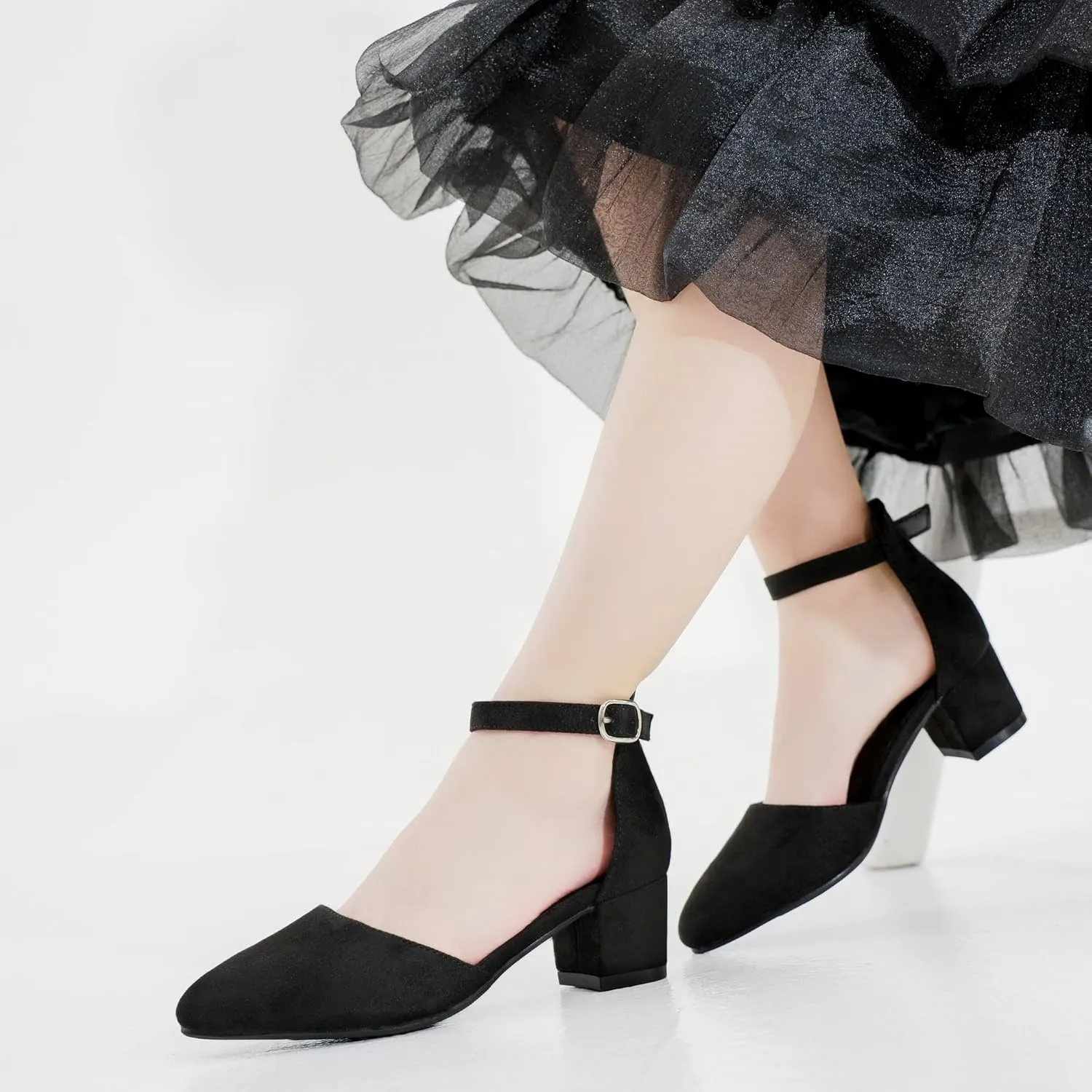 Little Girls Sandals Closed Toe High Heels Formal Dress Shoes Ankle Strap Pointed Toe Heeled for Little Big Kids in Wedding Party Block Chunky Pump Shoes