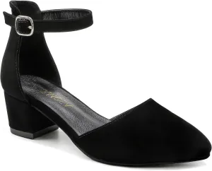Little Girls Sandals Closed Toe High Heels Formal Dress Shoes Ankle Strap Pointed Toe Heeled for Little Big Kids in Wedding Party Block Chunky Pump Shoes