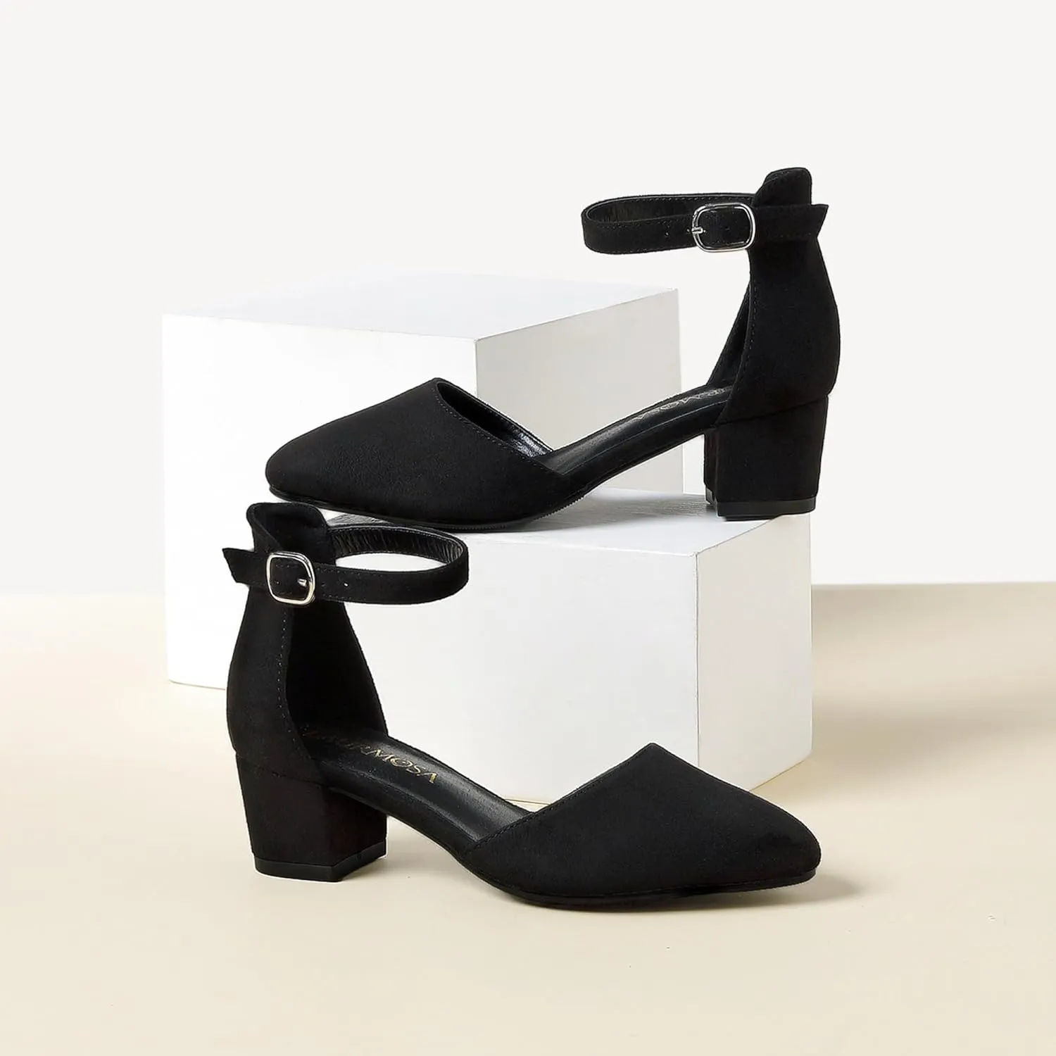 Little Girls Sandals Closed Toe High Heels Formal Dress Shoes Ankle Strap Pointed Toe Heeled for Little Big Kids in Wedding Party Block Chunky Pump Shoes