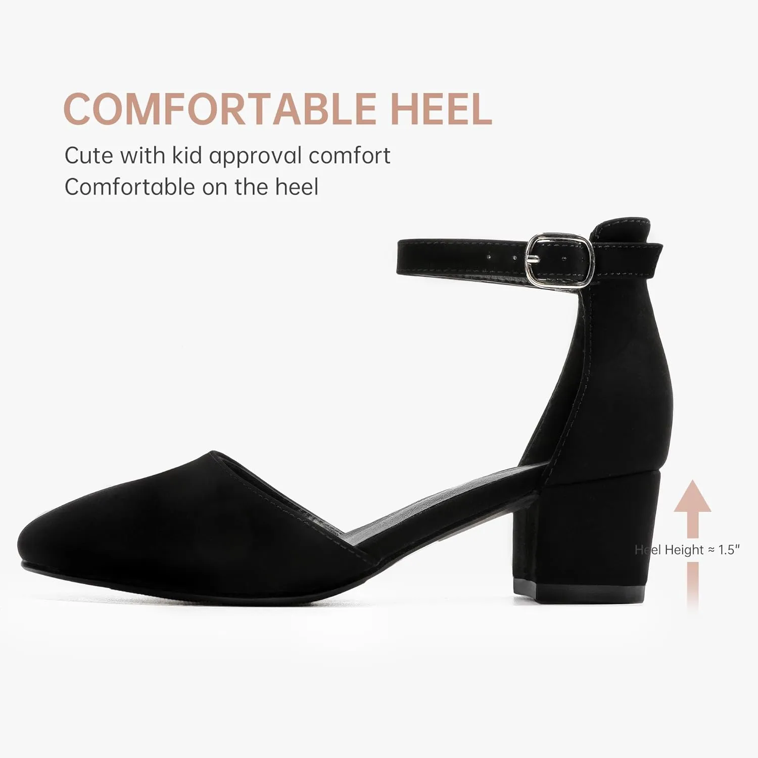 Little Girls Sandals Closed Toe High Heels Formal Dress Shoes Ankle Strap Pointed Toe Heeled for Little Big Kids in Wedding Party Block Chunky Pump Shoes