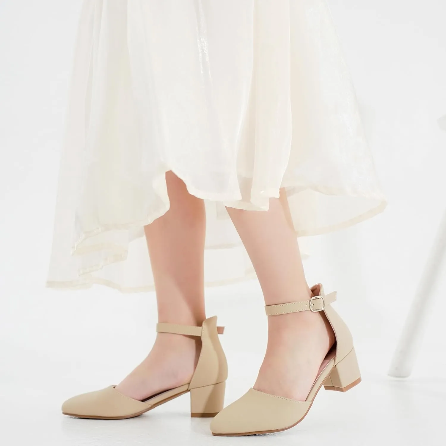 Little Girls Sandals Closed Toe High Heels Formal Dress Shoes Ankle Strap Pointed Toe Heeled for Little Big Kids in Wedding Party Block Chunky Pump Shoes