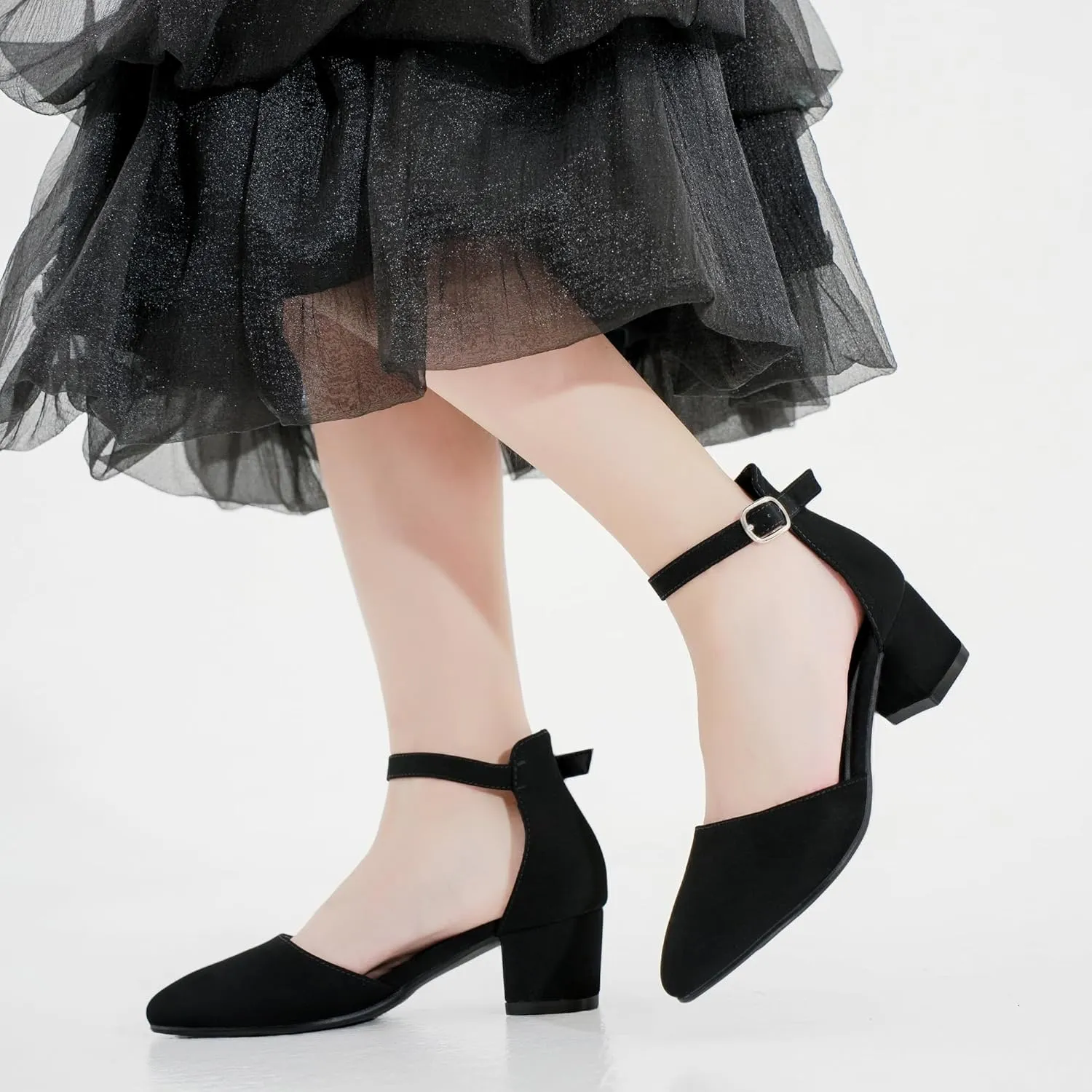Little Girls Sandals Closed Toe High Heels Formal Dress Shoes Ankle Strap Pointed Toe Heeled for Little Big Kids in Wedding Party Block Chunky Pump Shoes