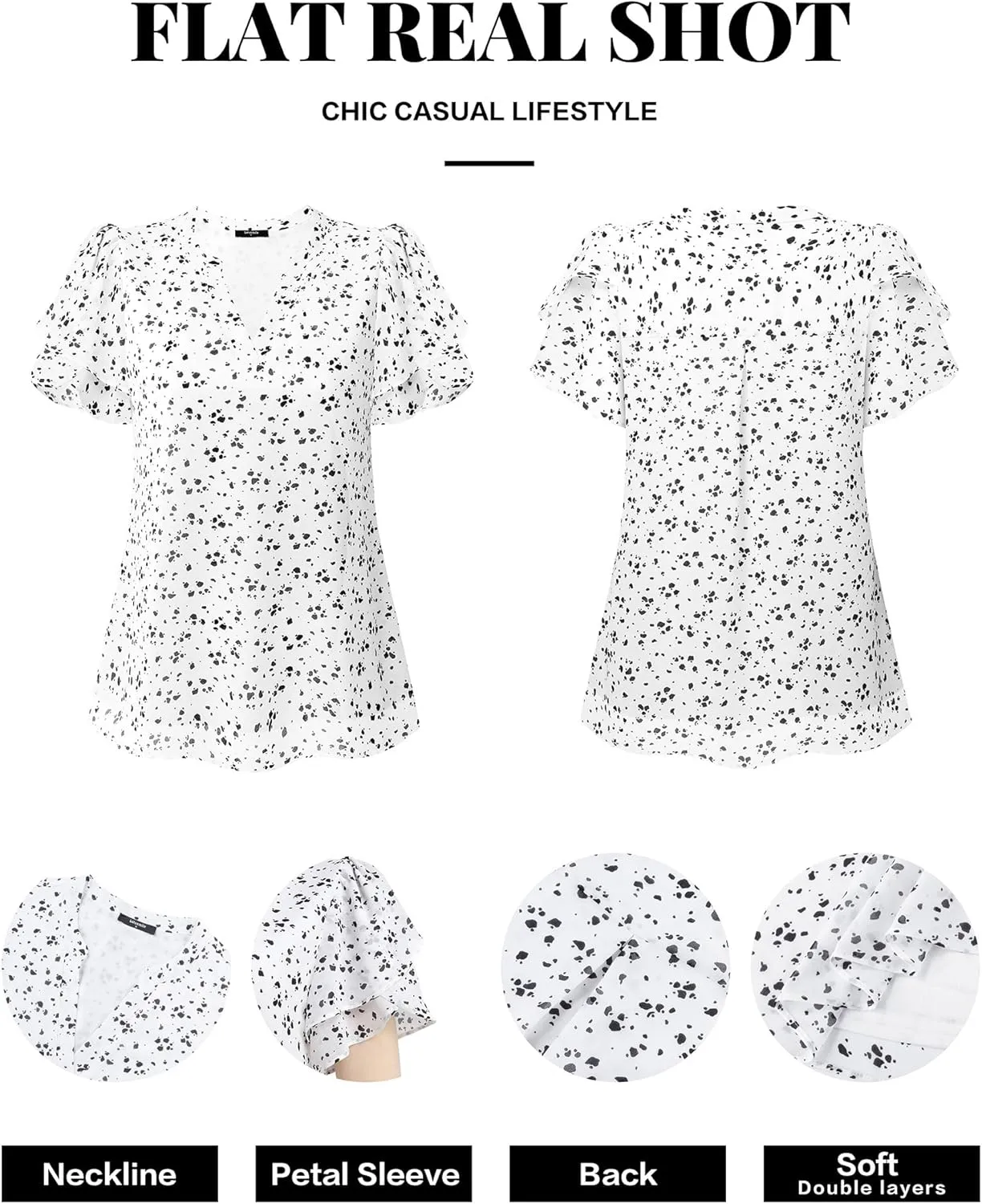 Lotusmile Womens Dressy Chiffon Blouses Summer Puff Petal Short Sleeve Shirts V Neck Casual Work Tops