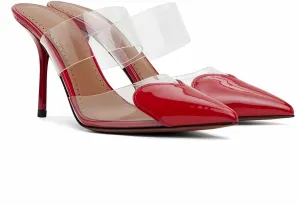 Love Heart Clear High Heeled Sandals for Women Closed Pointed Toe Comfortable Stiletto Mule Slip On Summer Party Prom Shoes