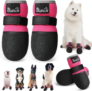 Lukovee Dog Shoes – Breathable Dog Sock Shoes for Hardwood Floor Snow Hot Pavement, Waterproof Non-Slip Soles Booties with Reflective Strip for Small Medium Large Dogs (Size 5, Fuchsia)