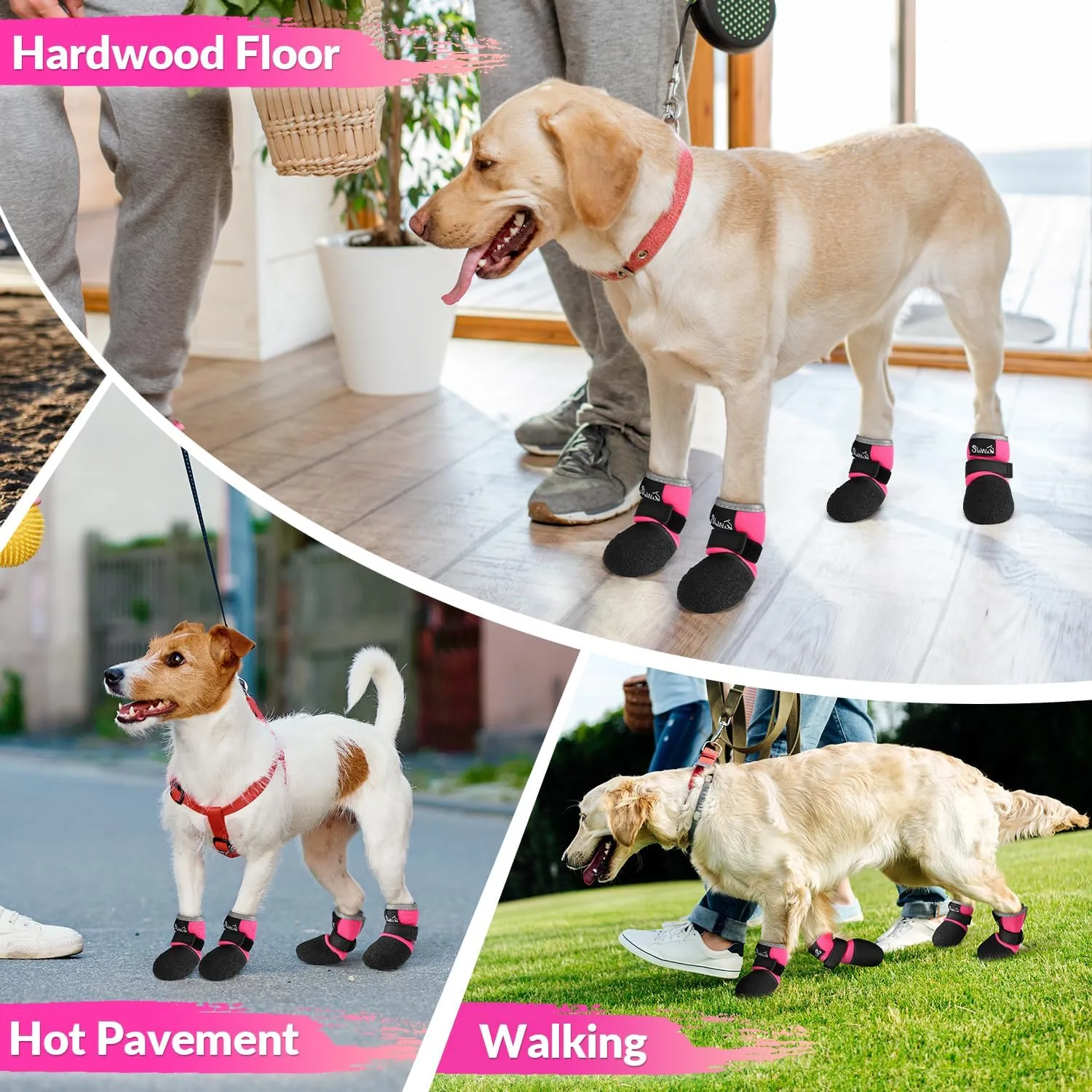 Lukovee Dog Shoes – Breathable Dog Sock Shoes for Hardwood Floor Snow Hot Pavement, Waterproof Non-Slip Soles Booties with Reflective Strip for Small Medium Large Dogs (Size 5, Fuchsia)