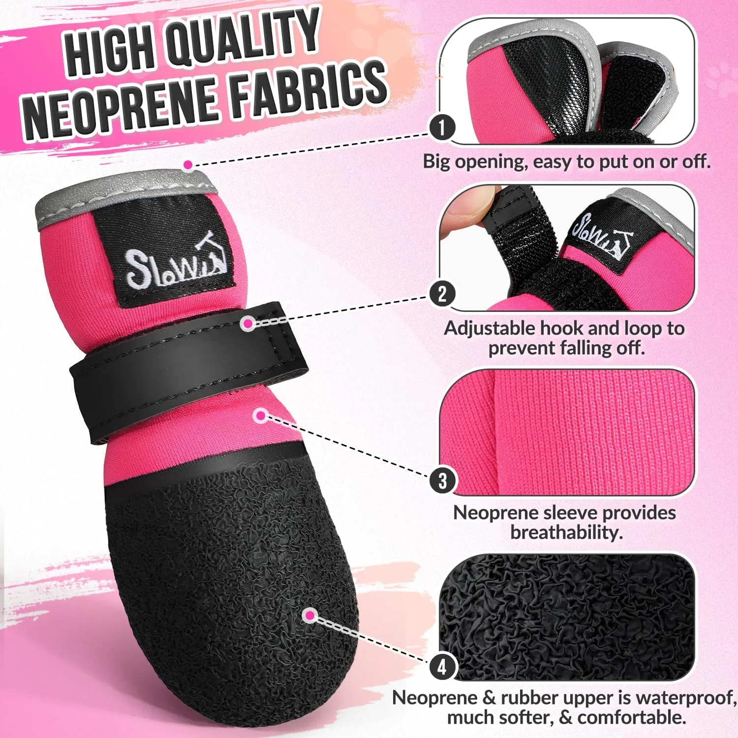 Lukovee Dog Shoes – Breathable Dog Sock Shoes for Hardwood Floor Snow Hot Pavement, Waterproof Non-Slip Soles Booties with Reflective Strip for Small Medium Large Dogs (Size 5, Fuchsia)