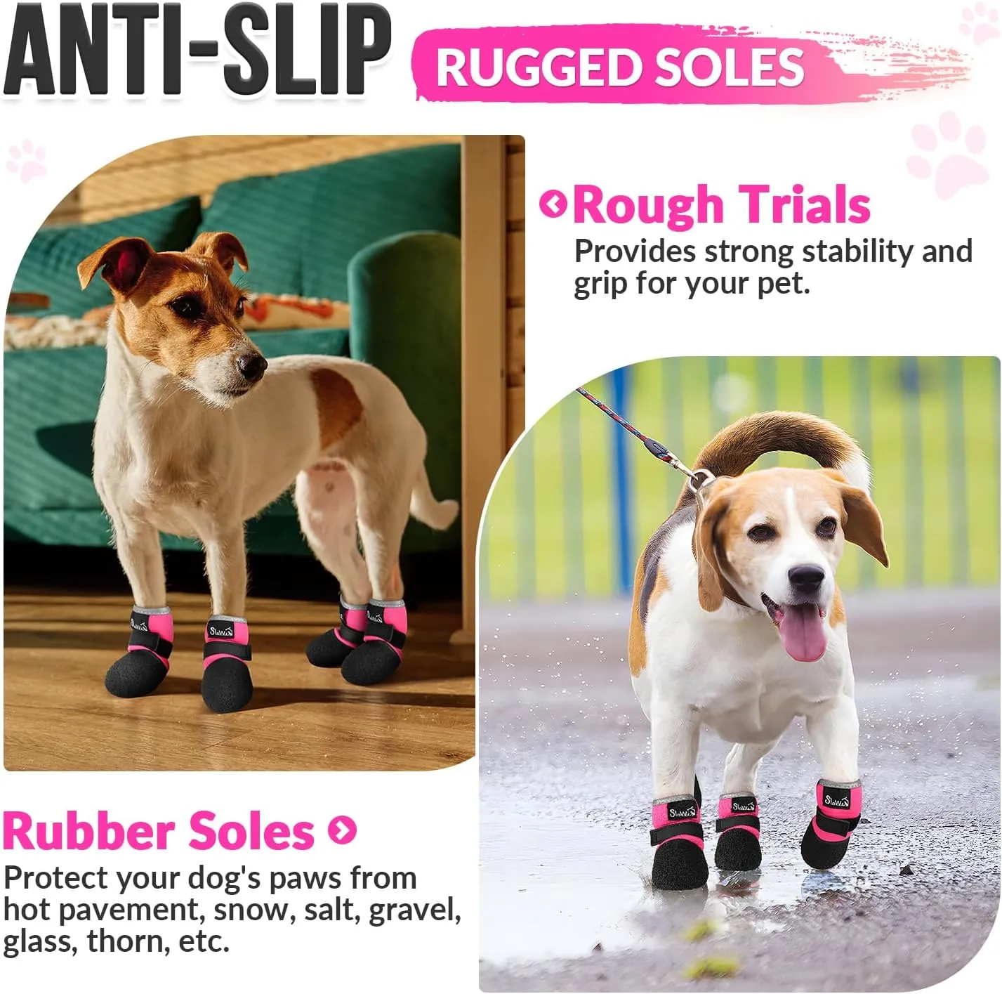Lukovee Dog Shoes – Breathable Dog Sock Shoes for Hardwood Floor Snow Hot Pavement, Waterproof Non-Slip Soles Booties with Reflective Strip for Small Medium Large Dogs (Size 5, Fuchsia)
