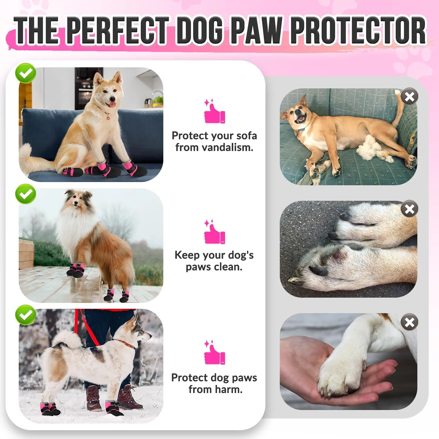 Lukovee Dog Shoes – Breathable Dog Sock Shoes for Hardwood Floor Snow Hot Pavement, Waterproof Non-Slip Soles Booties with Reflective Strip for Small Medium Large Dogs (Size 5, Fuchsia)