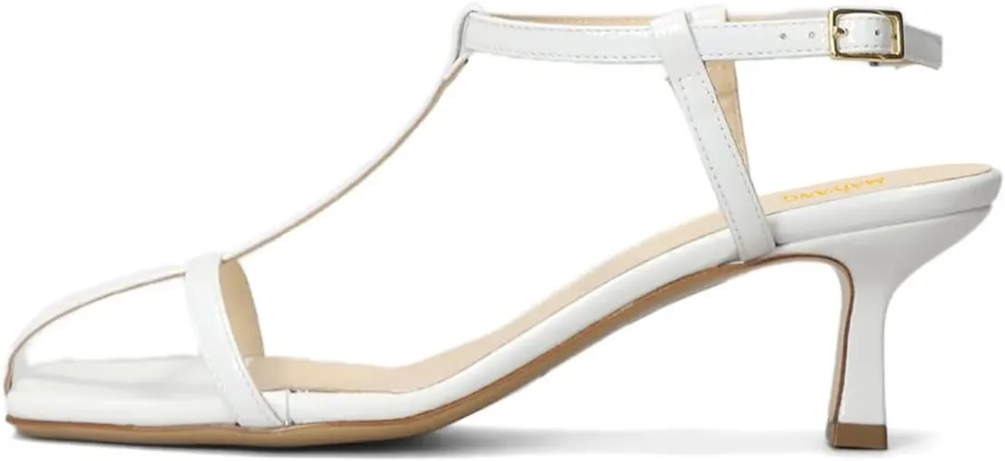 Maiyang Women Open Square Toe T-Strap Sandals Adjustable Buckle Low Kitten Heels Fashion Summer Casual Shoes Size 4-16 US