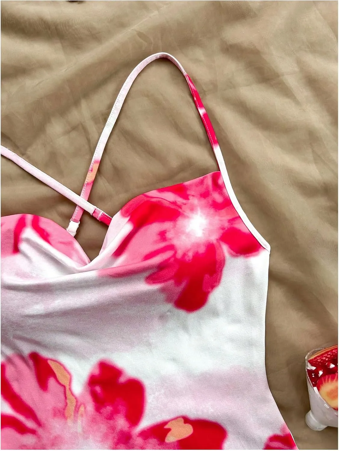 MakeMeChic Women's Floral Cami Dress Criss Cross Backless Draped Going Out Mini Dresses Sundress