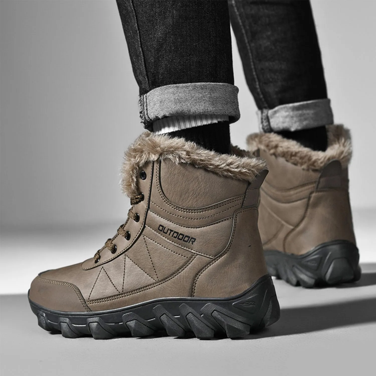 MEBAMY Men's Snow Boots Lightweight Black Hiking Winter Boots Fur Lined Anti-slip Cold Weather Shoes Furry Outdoor Snow Boot