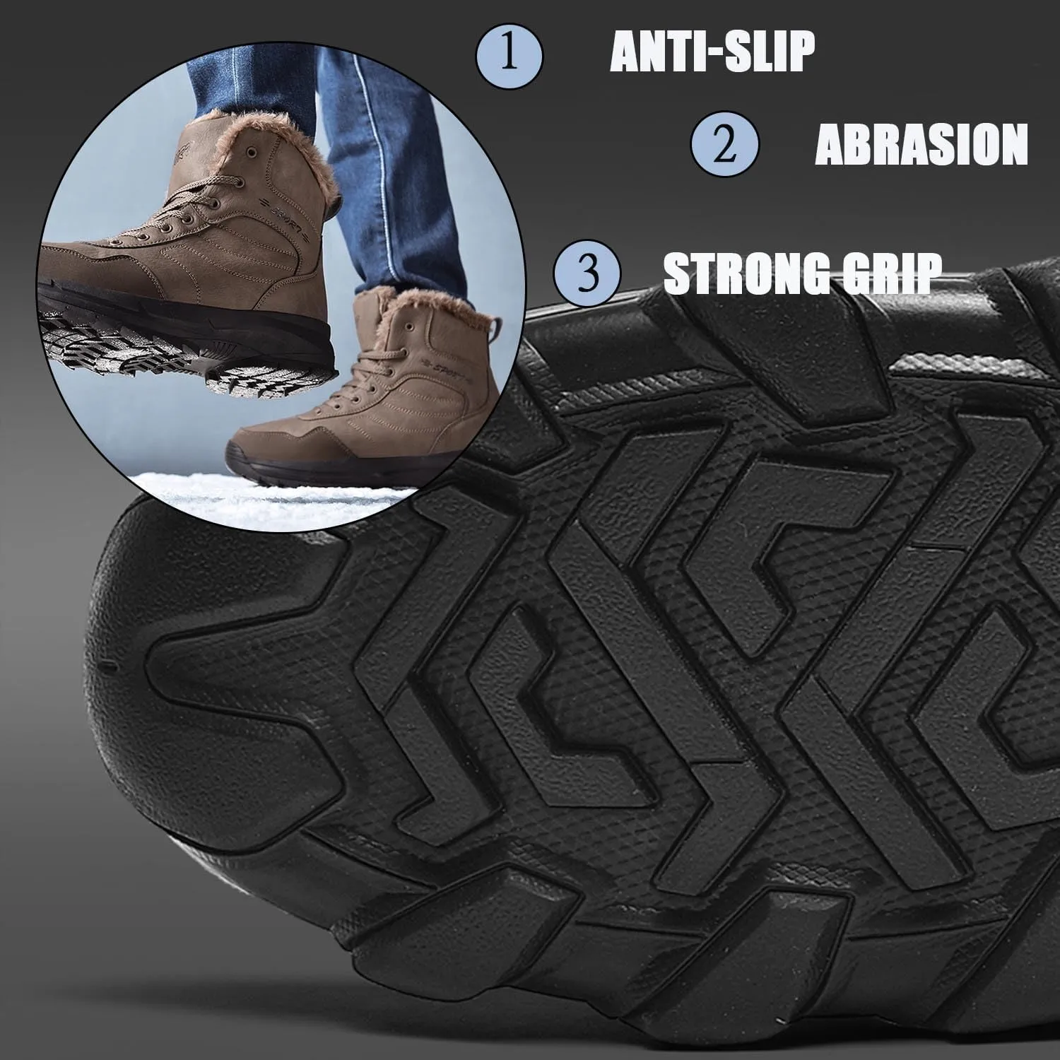 MEBAMY Men's Snow Boots Lightweight Black Hiking Winter Boots Fur Lined Anti-slip Cold Weather Shoes Furry Outdoor Snow Boot