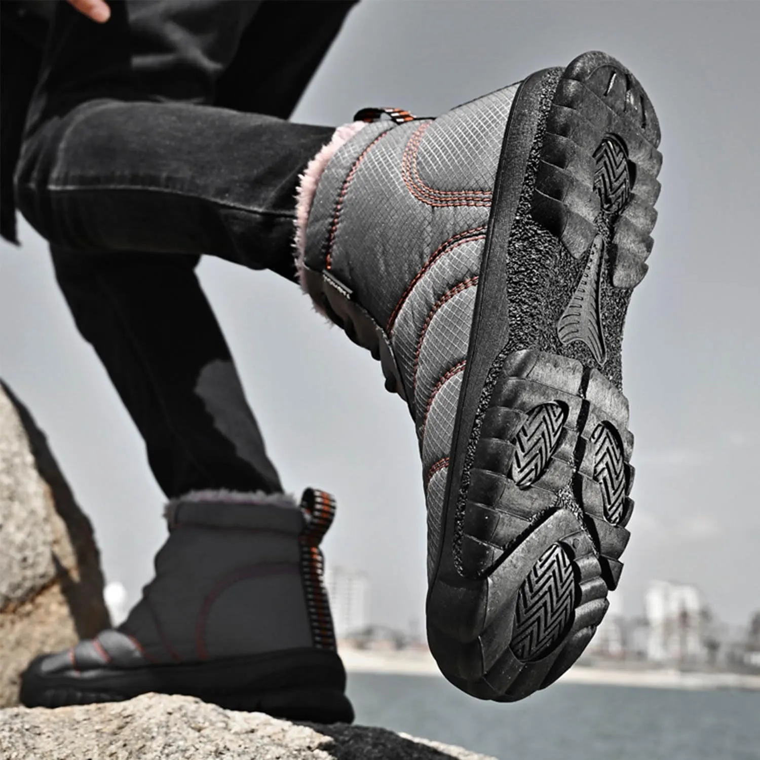 MEBAMY Men's Snow Boots Lightweight Black Hiking Winter Boots Fur Lined Anti-slip Cold Weather Shoes Furry Outdoor Snow Boot