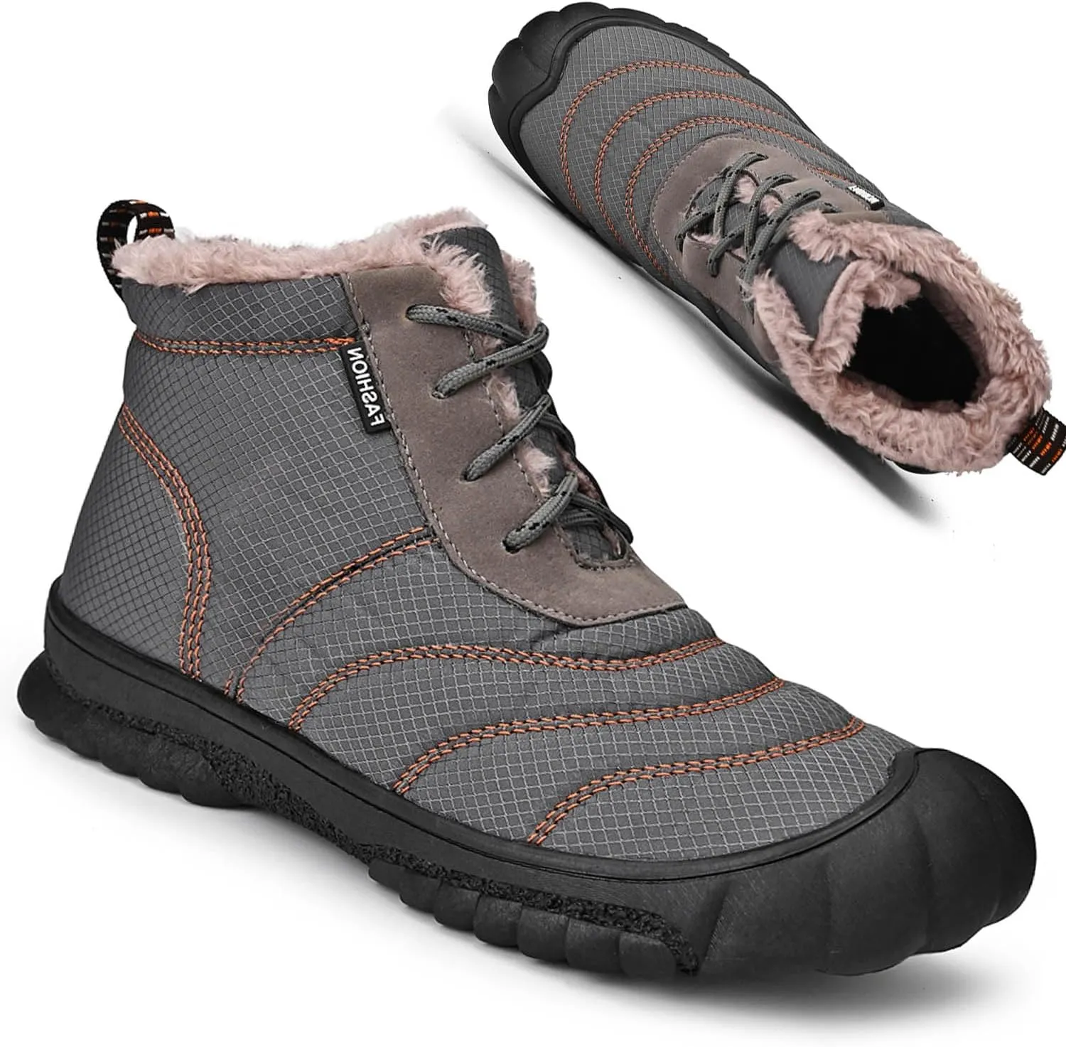 MEBAMY Men's Snow Boots Lightweight Black Hiking Winter Boots Fur Lined Anti-slip Cold Weather Shoes Furry Outdoor Snow Boot