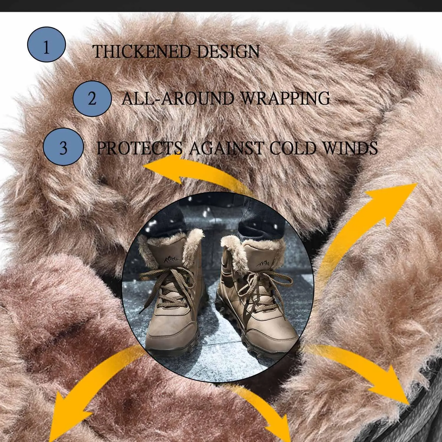 MEBAMY Men's Snow Boots Lightweight Black Hiking Winter Boots Fur Lined Anti-slip Cold Weather Shoes Furry Outdoor Snow Boot