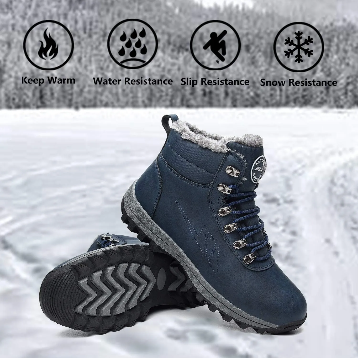 MEHOTO Men Women Warm Snow Boots, Soft Warm Sole Fur Lined Waterproof Anti Klip Winter Ankle Hiking Climping Walking Booties