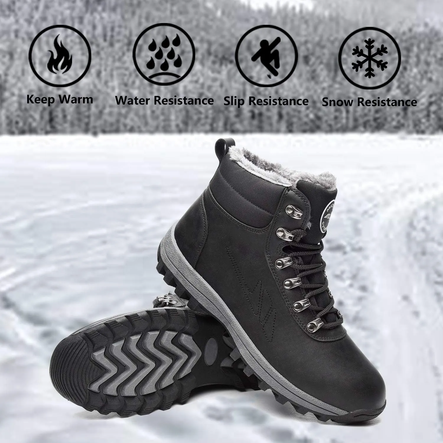 MEHOTO Men Women Warm Snow Boots, Soft Warm Sole Fur Lined Waterproof Anti Klip Winter Ankle Hiking Climping Walking Booties