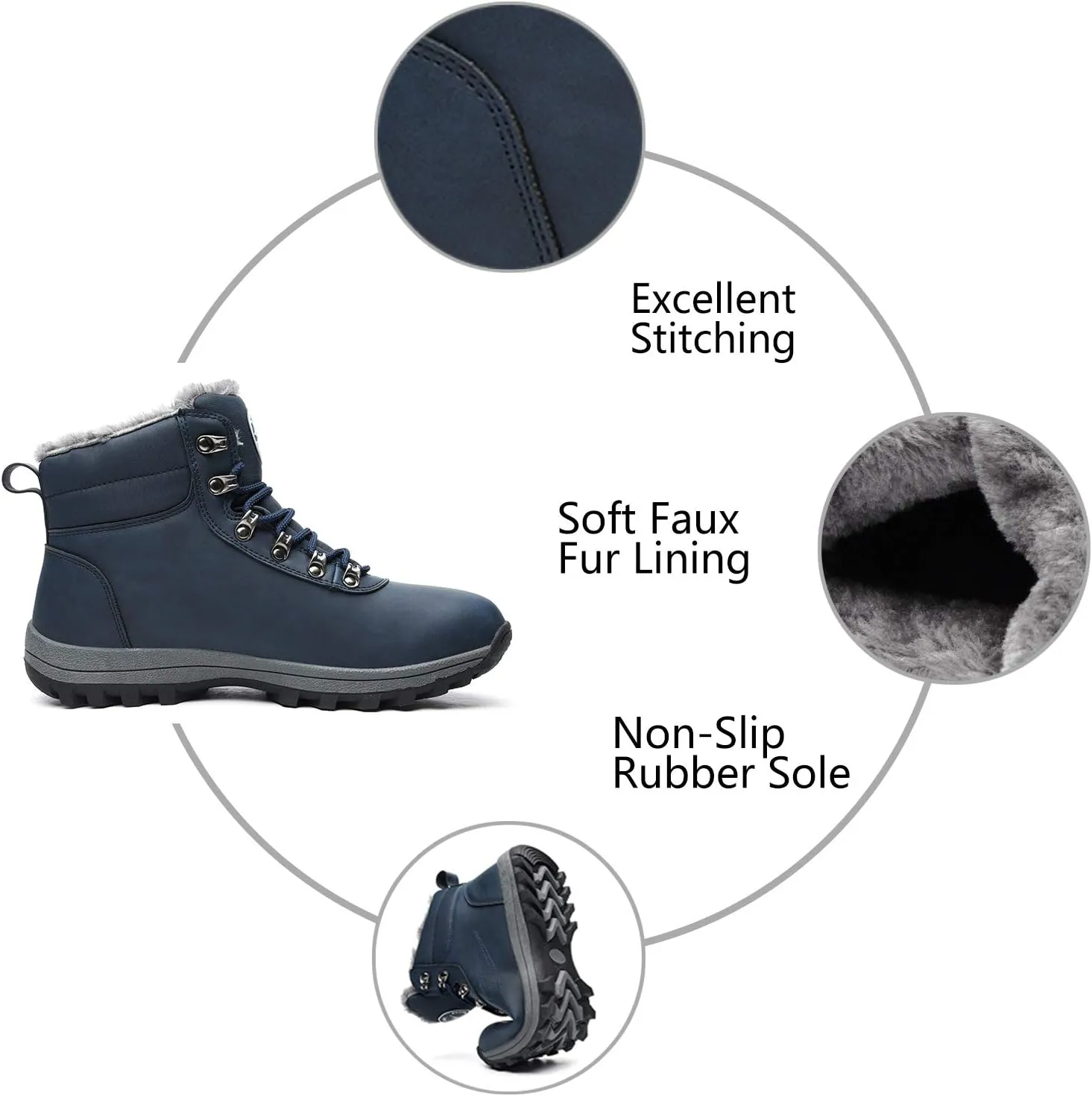 MEHOTO Men Women Warm Snow Boots, Soft Warm Sole Fur Lined Waterproof Anti Klip Winter Ankle Hiking Climping Walking Booties