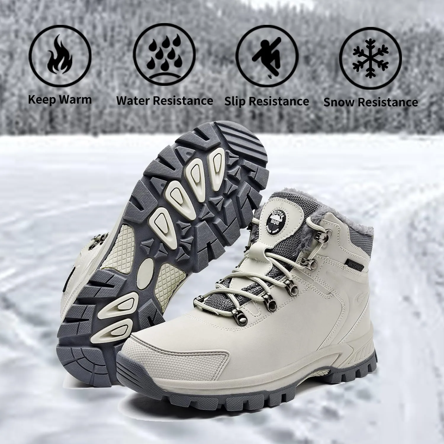 MEHOTO Men Women Warm Snow Boots, Soft Warm Sole Fur Lined Waterproof Anti Klip Winter Ankle Hiking Climping Walking Booties
