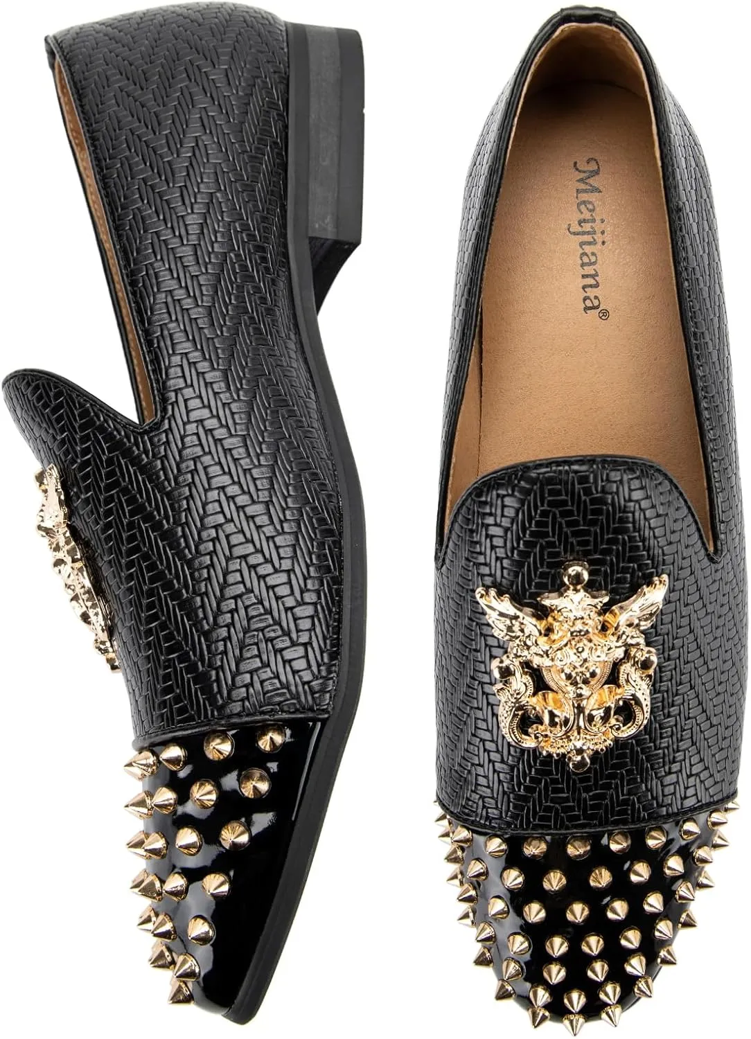 Meijiana Mens Velvet Loafers Dress Shoes with Metal Embellishments Party Luxury Loafer Shoes