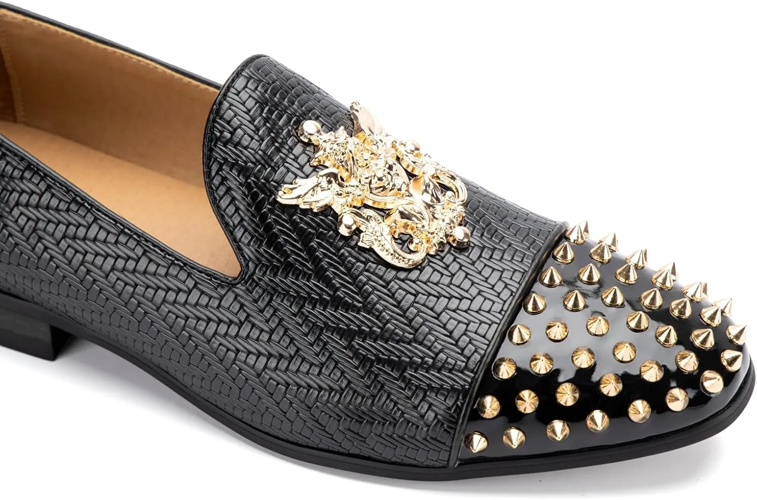 Meijiana Mens Velvet Loafers Dress Shoes with Metal Embellishments Party Luxury Loafer Shoes