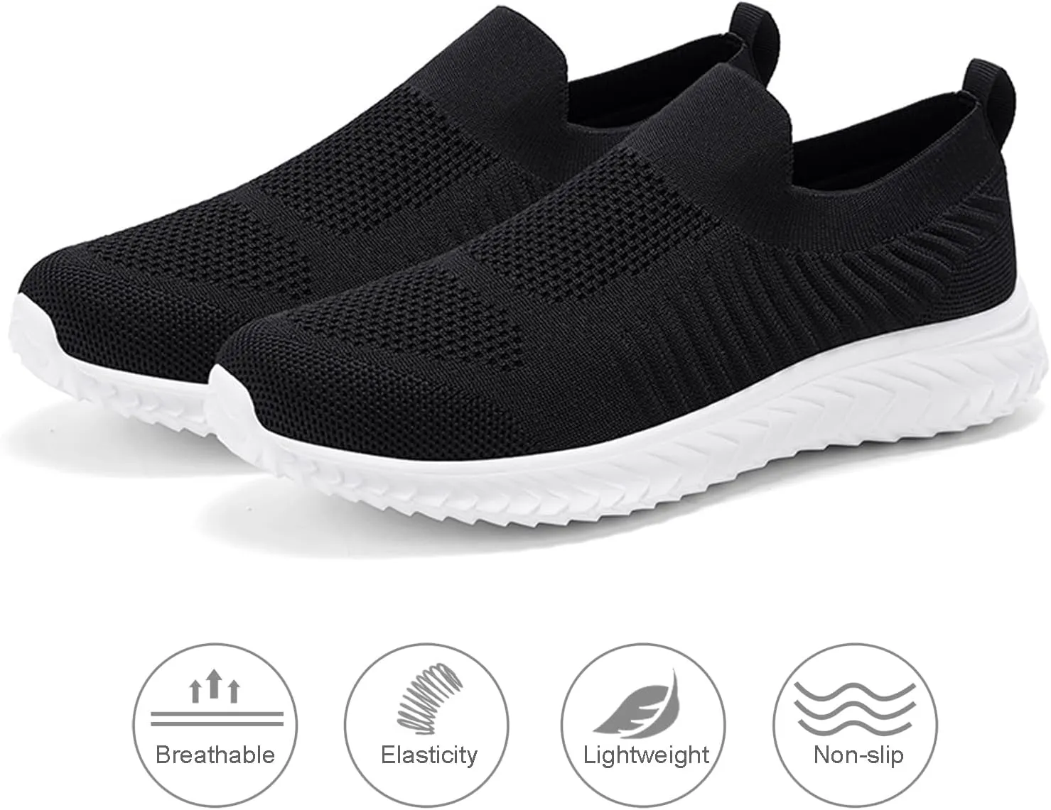 Men's Breathable Knit Walking Tennis Gym Slip On Laceless Sneakers