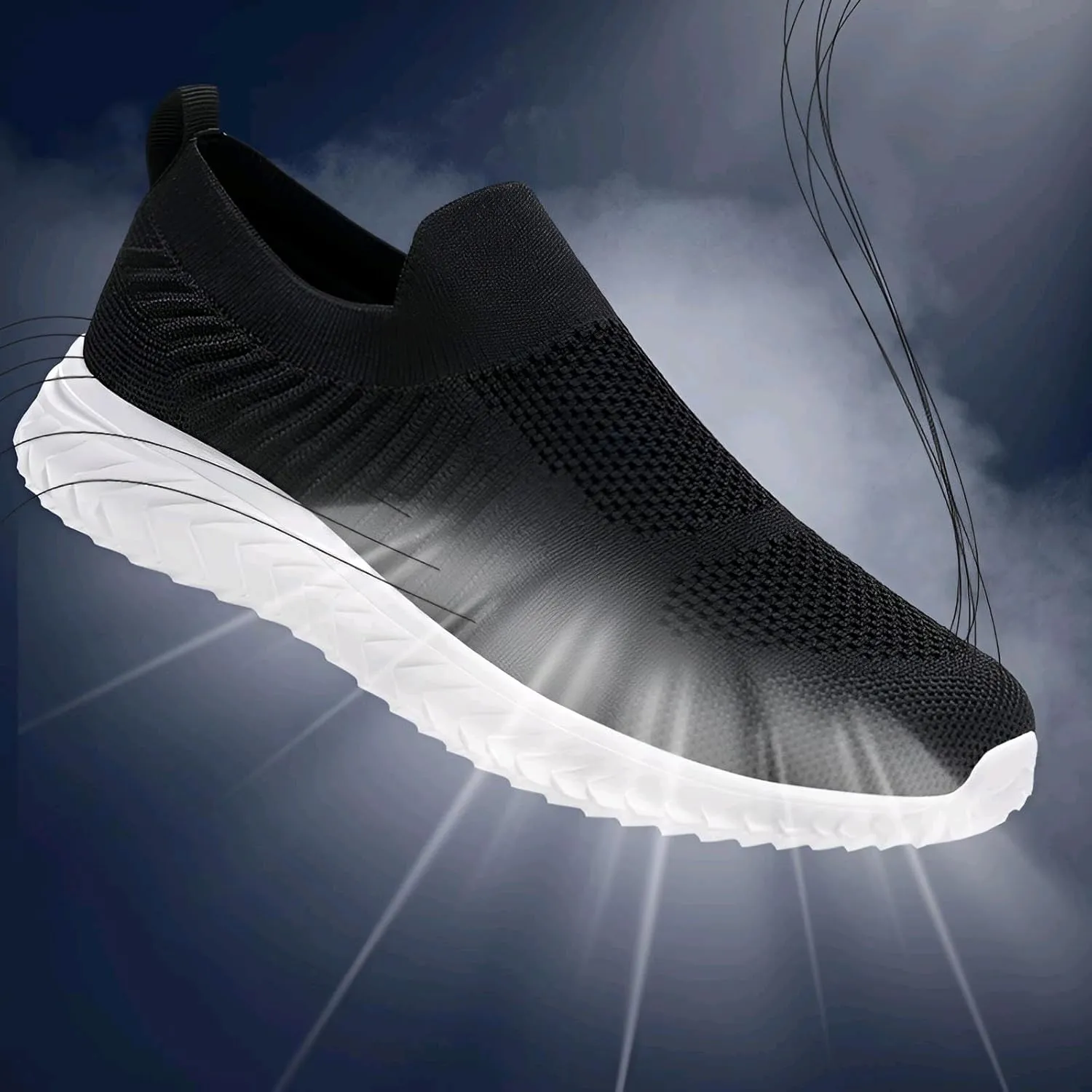 Men's Breathable Knit Walking Tennis Gym Slip On Laceless Sneakers