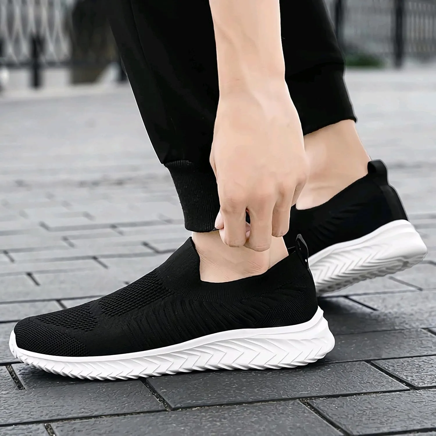 Men's Breathable Knit Walking Tennis Gym Slip On Laceless Sneakers